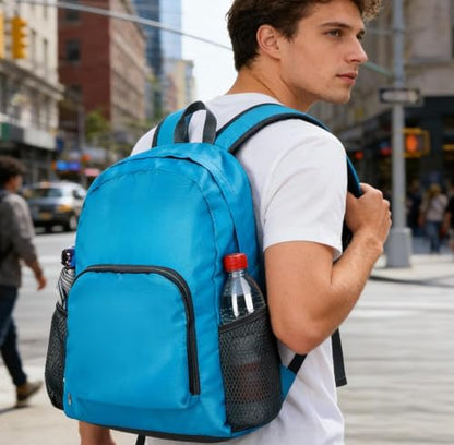 1 Pack Foldable Lightweight Blue Backpack, Unisex Water Resistant Daypack, Durable Large Capacity Rucksack for Hiking Camping Travel Outdoor Use - color: Blue