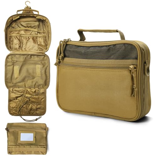 Mens Toiletry Travel Bag Tactical Toiletry Bag for Men Bathroom Dopp Kit Hanging Travel Toiletry Bag for Men Shaving Hygiene Bag Travel Toiletry Organizer Short Trips Bag, Khaki - color: Khaki
