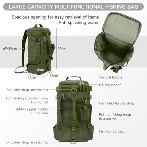KOMCLUB Fishing Bag Sling Tackle Storage Backpack Dark Green Fishing Gear Bag Outdoor Lightweight Water-Resistant Store Gear and Equipment - color: Green