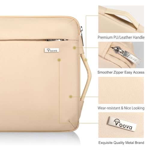 Voova Laptop Sleeve Case 13 13.6 Inch with Handle, 360°Protective Waterproof Slim Computer Bag Cover Compatible with MacBook Air 13 M1/M2/M3/M4 2020-2024, MacBook Pro 13, IPad Air/Pro 13, Beige - color: Apricot, size: 12.6-13.6 Inch