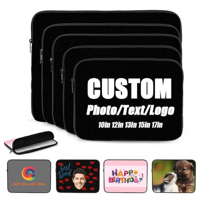 Design Laptop Sleeve with Your Own Picture Text Pattern, Laptop Case Sleeve Customization, Custom Briefcase Carrying Cover with Image Text Logo, Customized Tablet Bag, Black, 10" - color: Black, size: 10"