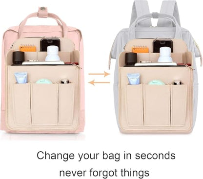Felt Backpack Organizer Insert for Women and Men, Large Travel Rucksack Insert with High Capacity, Lightweight Bag Organizer with Zipper Pockets (Beige) - color: Beige