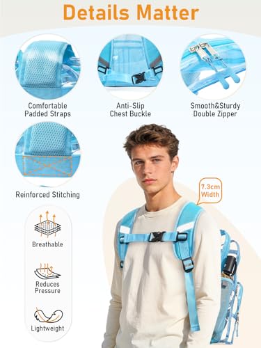 Double-Layer Clear Backpacks 17 Inch Large Clear School Book Bag - color: Light Blue