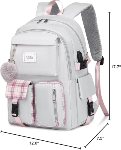 Acmebon Girl Roomy Fashion Laptop Backpack Casual Daily Backpack for Women Grey - color: Grey