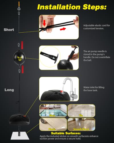 Double End Punching Bag, Speed Boxing Bag Ball with Water-Filled Base, No Wall Mount Required, Reflex Bag Boxing Equipment for Hand-Eye Coordination, for Adults & Kids