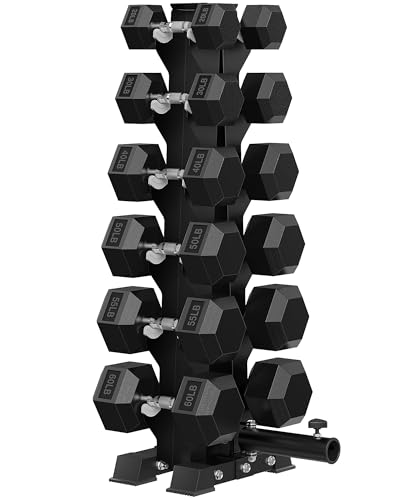 HANDBODE A-Frame Dumbbell Rack Heavy Duty Weight Stand for Dumbbells, Space-Saving Metal Storage Organizer, Sturdy Dumbbell Holder for Home Gym - style: 510 lb Set (20, 30, 40, 50, 55, 60 lb) *2 & Rack