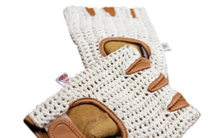 Retro Leather Crochet Cycling Gloves - Classic Tan - size: Small
