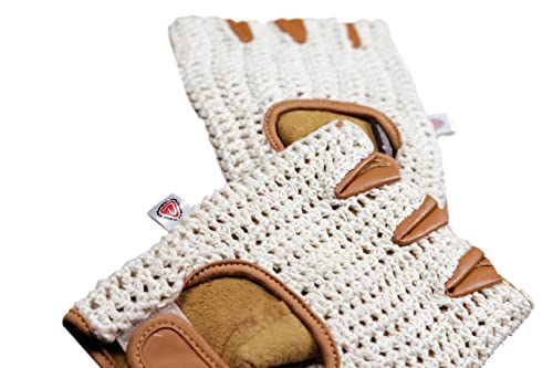 Retro Leather Crochet Cycling Gloves - Classic Tan - size: X-Small