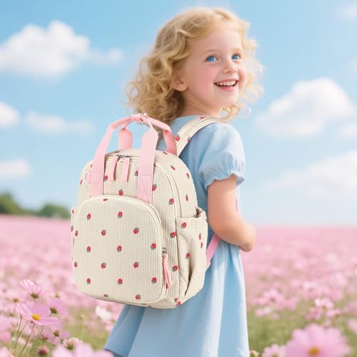 Bluboon Toddler Backpack for Girls Boys 2-4 Cute 12" Preschool Kindergarten Backpacks Kids Daycare Bags School Travel (Strawberry-Beige, Age 2-4 (12" H not Fit A4 Folder)) - color: Strawberry-beige, size: Age 2-4 (12" H not Fit A4 Folder)