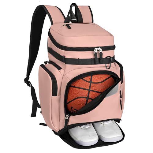 Goloni Basketball Backpack,Large Sports Bag with Ball Compartment & Shoe Compartment, Best for Basketball, Soccer - color: Meat pink