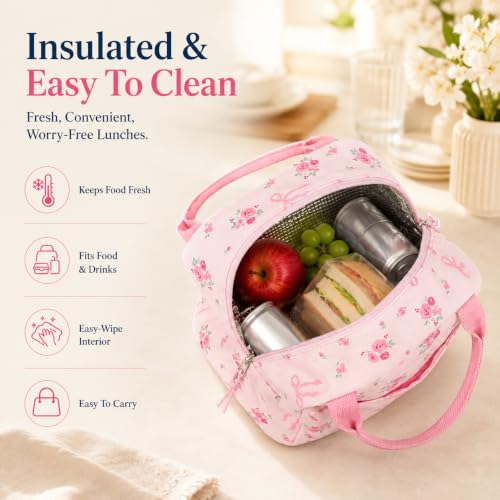 Bluboon Teen Girls School Backpack Kids Bookbag Set with Lunch Box Pencil Case Travel Laptop Backpack Casual Daypacks (Pink bow tie) - color: Large Bow Floral Pink