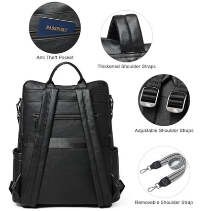 Shrrie 15.6 inch Laptop Backpack for Women,Large Leather Backpack Purse,Travel,Carry on,Water Resistant Casual Laptop Backpacks,College Backpack,Work Backpack for Women,Two-tone Black - color: Two-tone Black