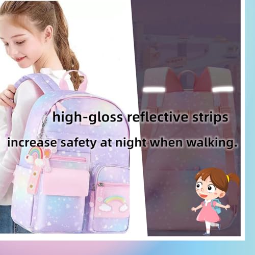 Girls Backpack, School Backpacks Rainbow Student Backpa,Kawaii Kids Backpack,Book Bag for Elementary Primary School - color: Pink