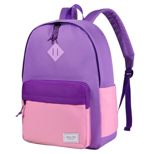 Chase Chic Kids Backpack for Girls - 17 inch School Backpacks for Toddler Fits 6 to 12 Years Old - Lightweight Water Resistant Preschool Bookbag for Travel Daycare (Purple Pink) - color: Light Purple&pink