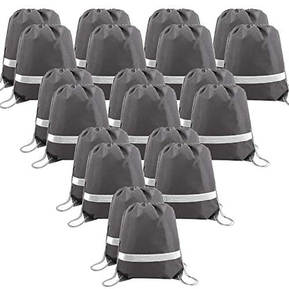 BeeGreen 20-Piece Grey Drawstring Backpacks, Reflective Cinch Sacks, DIY Blank Drawstring Bags for Women and Men, 16.5" L x 13.4" W - color: Reflective Grey-s