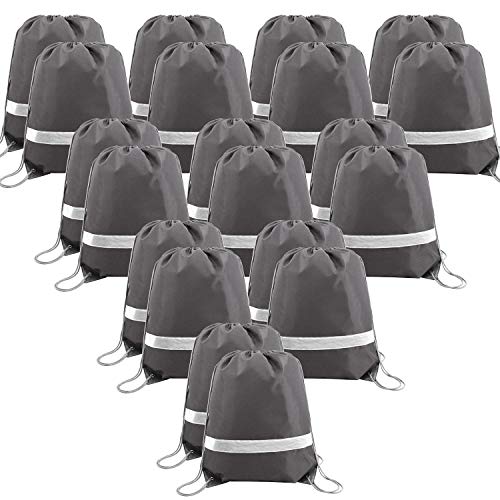 BeeGreen 20-Piece Grey Drawstring Backpacks, Reflective Cinch Sacks, DIY Blank Drawstring Bags for Women and Men, 16.5" L x 13.4" W - color: Reflective Grey-s