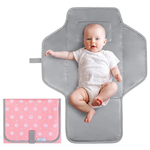 Portable Changing Pad for Baby, Compact Waterproof Diaper Mat with Built-in Cushion, Pink - color: Pink