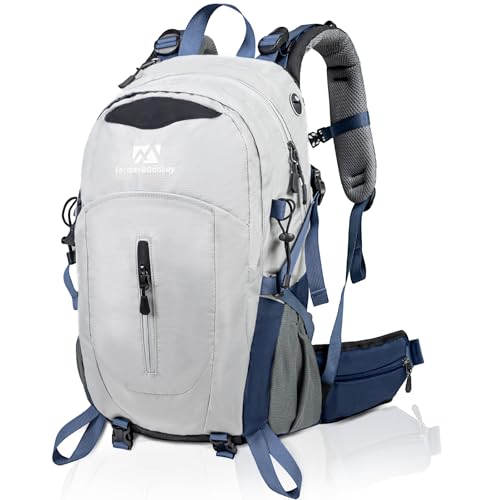 Farmer&Donkey Hiking Backpack, 40L Waterproof Camping Backpack with Packable Back Panel & Rain Cover, Men Women Rucking Backpacking Backpack Outdoor Sport Lightweight Travel Daypack for (Grey) - color: Grey