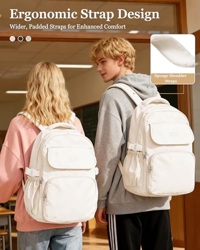 Cute Middle School Backpack For Teen Girls,Waterproof Casual Bookbags,Lightweight Travel Daypack,Basic Laptop College Backpack For Women(White) - color: A2-beige