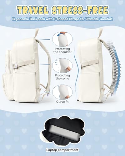 Lightweight Backpack for College & High School Backpack With Lots of Pockets Cute School Bag for Girls Boys, Large Capacity Bookbag for Women Men, Waterproof Teens Casual Daypack Backpack(Beige) - color: Beige