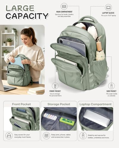 BJLFS Green Cute School Backpack with Laptop Compartment Small Travel Laptop Backpack for Women Men Waterproof College Backpack Simple School Bag for Teens Girls Boys - color: A2-green