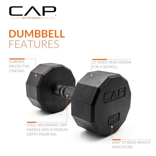 CAP Rubber Coated Hex Dumbbell Set with Storage Rack | 100–210 lb Options, Space-Saving Vertical Compact Storage for Home Gym Strength Training - size: 210 lb - Set - Silver Rack, style: 12-Sided Black Handle