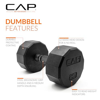 CAP Rubber Coated Hex Dumbbell Set with Storage Rack | 100–210 lb Options, Space-Saving Vertical Compact Storage for Home Gym Strength Training - size: 210 lb - Set - Silver Rack, style: 12-Sided Black Handle