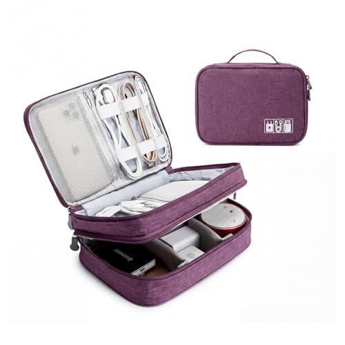 Lanola Travel Cable Organizer Bag, Electronic Accessories Case Portable Double Layer Cable Storage Bag for Cord,phone,Charger, Flash Drive, Phone, SD Card,Personal Items - (Purple) - color: Purple