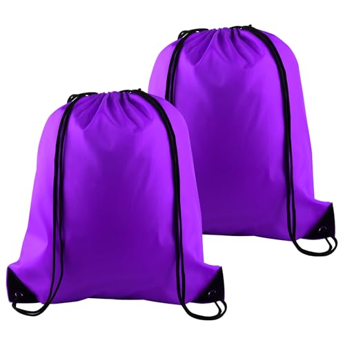PLULON 2Pcs Drawstring Bags Bulk, Purple Drawstring Backpack String Backpack Cinch Sack Sport Gym Backpack Bags for Yoga Traveling Outdoor Sports - color: Purple