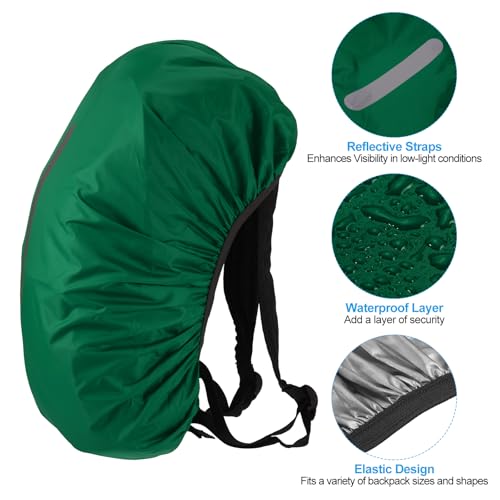 PATIKIL Waterproof Backpack Rain Cover, Non-Slip Backpack Cover with Vertical Reflective Strap Stay Dry for Hiking, Camping, Hunting - color: Dark Green, size: XX-Large