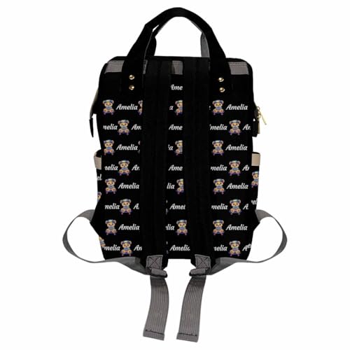 Custom Diaper Bag with Name, Personalized School Bag Cute Bear Pattern, Monogram Nappy Backpack with Thermal Pockets for Adults Kids, Large Capacity Waterproof Diaper Bag, Travel Gifts - color: Color-10
