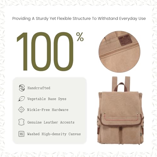 TSD Brand Canvas Backpack Lightweight Travel Daypack Carry On Laptop Backpack Hiking Casual Daypack Backpack (Khaki) - color: Khaki