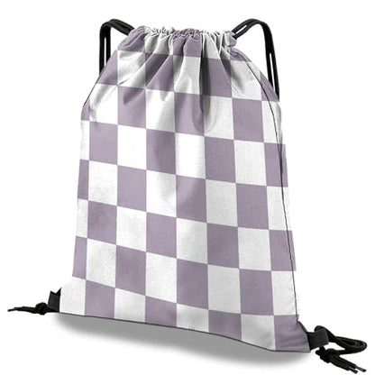 Drawstring Backpack Draw String Bag Waterproof for Sports Gym Beach Travel Cute Aesthetic Sackpack Men Women (13"×17")-Purple Checkered - color: S-11-purple