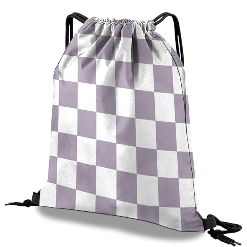 Drawstring Backpack Draw String Bag Waterproof for Sports Gym Beach Travel Cute Aesthetic Sackpack Men Women (13"×17")-Purple Checkered - color: S-11-purple