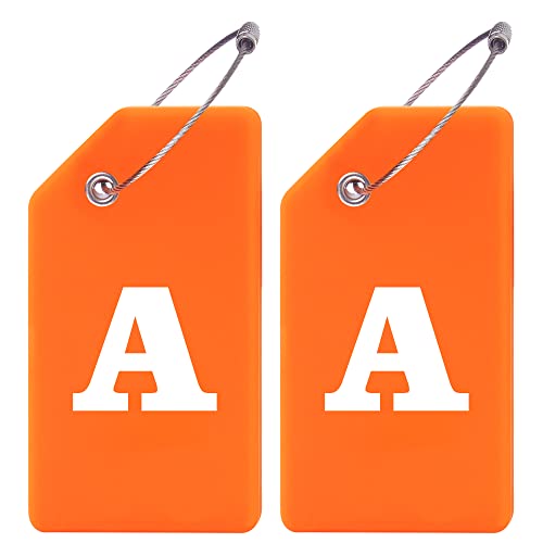Gostwo 2 Pack Silicone Luggage Tags for Suitcases, 26 Initial Letter Baggage Labels Handbag School Bag Suitcase Instrument Tag with Stainless Steel Loop(Orange)(Letter A) - color: Orange, size: A