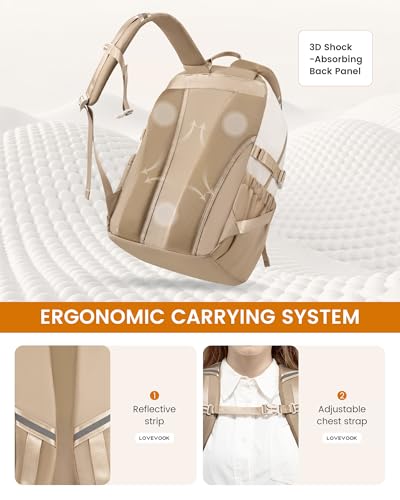 LOVEVOOK School Backpack for Teen Girls, Waterproof Travel College Bookbag for Middle High School with Large Cup Holder & Pencil Case, Fits 15.6'' Laptop, Cute Aesthetic Kids Student Backpack - color: Khaki