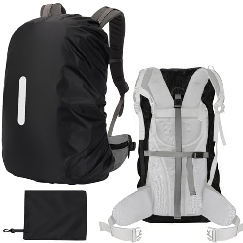 15-110L Waterproof Backpack Rain Cover, Ultralight Rucksack Rain Cover with Reflective Strip & Anti-Slip Cross Buckle Straps & Storage Pouch for Hiking Camping Outdoor Traveling (Black) - color: 55-65L, Black