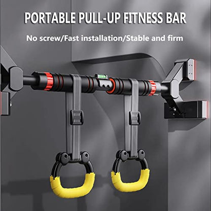 Chin Up Bar Portable Door Frame Pull-up bar, with Kids Swing and Gymnastics Ring, no Screw Wall-Mounted Steel Fitness Horizontal bar (Size : 150-185cm/59.1-72.8") - size: 150-185cm/59.1-72.8"