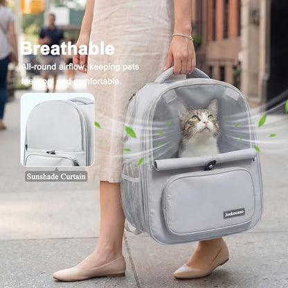 Cat Backpack Carrier Expandable, Breathable Mesh & Lockable Zippers & Shaded Curtains & Multi-Entry, Pet Backpack for Kitty Puppy Small Dogs Up to 18lbs for Travel, Hiking, Car, Vet(Light Grey) - color: Light Grey