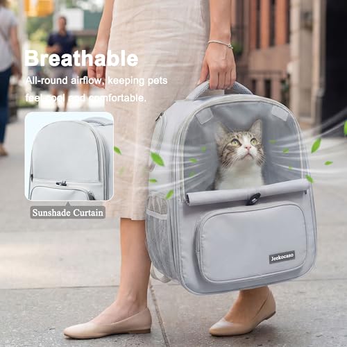 Cat Backpack Carrier Expandable, Breathable Mesh & Lockable Zippers & Shaded Curtains & Multi-Entry, Pet Backpack for Kitty Puppy Small Dogs Up to 18lbs for Travel, Hiking, Car, Vet(Light Grey) - color: Light Grey