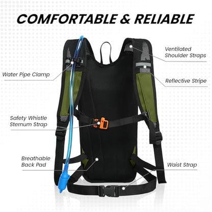 Nepest Hydration Backpack with 2L Water Bladder Water Back Pack, Black | 2L Water Bladder, Lightweight, Cycling, Hiking, Running, Biking, Bike - color: Green