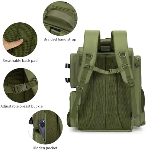 WANOON Fishing Backpack,Tackle Bag,with Tackle Boxes. Large Fishing Bag, Strong Materials - color: Army Green, size: 42L-With Tackle Boxes