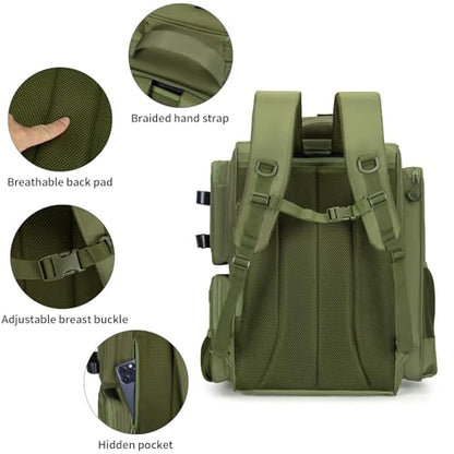 WANOON Fishing Backpack,Tackle Bag,with Tackle Boxes. Large Fishing Bag, Strong Materials - color: Army Green, size: 42L-With Tackle Boxes