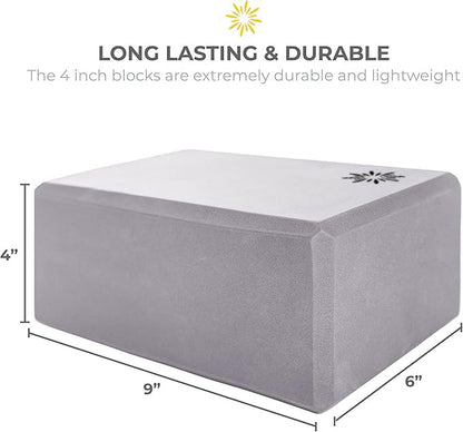 4" Yoga Block, 10 Pack Bulk EVA Foam Yoga Blocks, Firm and Supportive Yoga Brick, Balance Foam for Stretching, Pilates, and Workout, 4" x 6" x 9" - color: Cool Gray