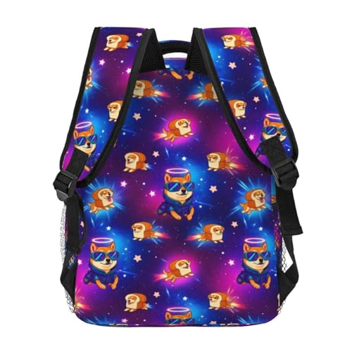 Casual Travel Daypack Purple Galaxy Space Shiba Inu Doge, Multi Pocket Water Resistant Backpack for Men Women Weekend Getaways - color: Pattern (12)