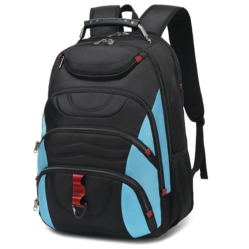 Boavan Laptop Backpack for men, 17.3 inch Laptop Bag with USB Port, Waterproof Travel Work Backpack Purse, Anti-Theft Teacher Nurse Doctor Casual Bookbags Office Business backpack，Black&Sky Blue - color: Black&sky Blue, size: 17.3