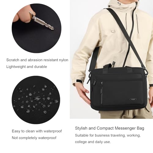 natyrlpog Laptop Bag 14 Inch Briefcase for Men Women Waterproof Nylon Lightweight, Shoulder Messenger Handbag for Business Office Work Travel College Black