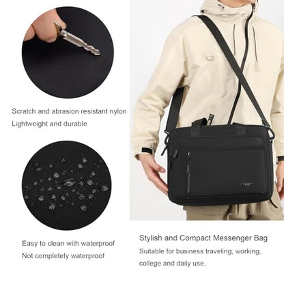 natyrlpog Laptop Bag 14 Inch Briefcase for Men Women Waterproof Nylon Lightweight, Shoulder Messenger Handbag for Business Office Work Travel College Black