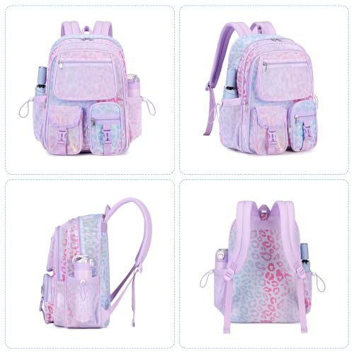 MOONBABY Mesh Backpack Heavy Duty See Through Net Bookbag Semi-Transparent Net Back Pack for Beach, Swimming, Sports, Work, Travel (Purple Leopard) - color: Purple Leopard
