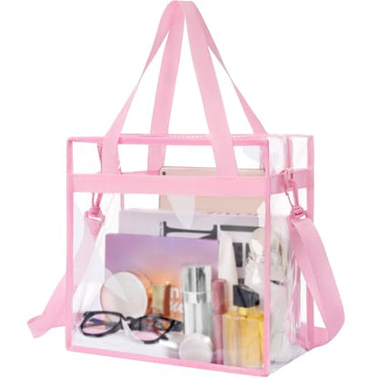 BAGAIL Clear Bags 12x6x12 Stadium Approved Clear Tote Bag with Zipper Closure Crossbody Shoulder Bag with Adjustable Strap - color: Sakura Pink